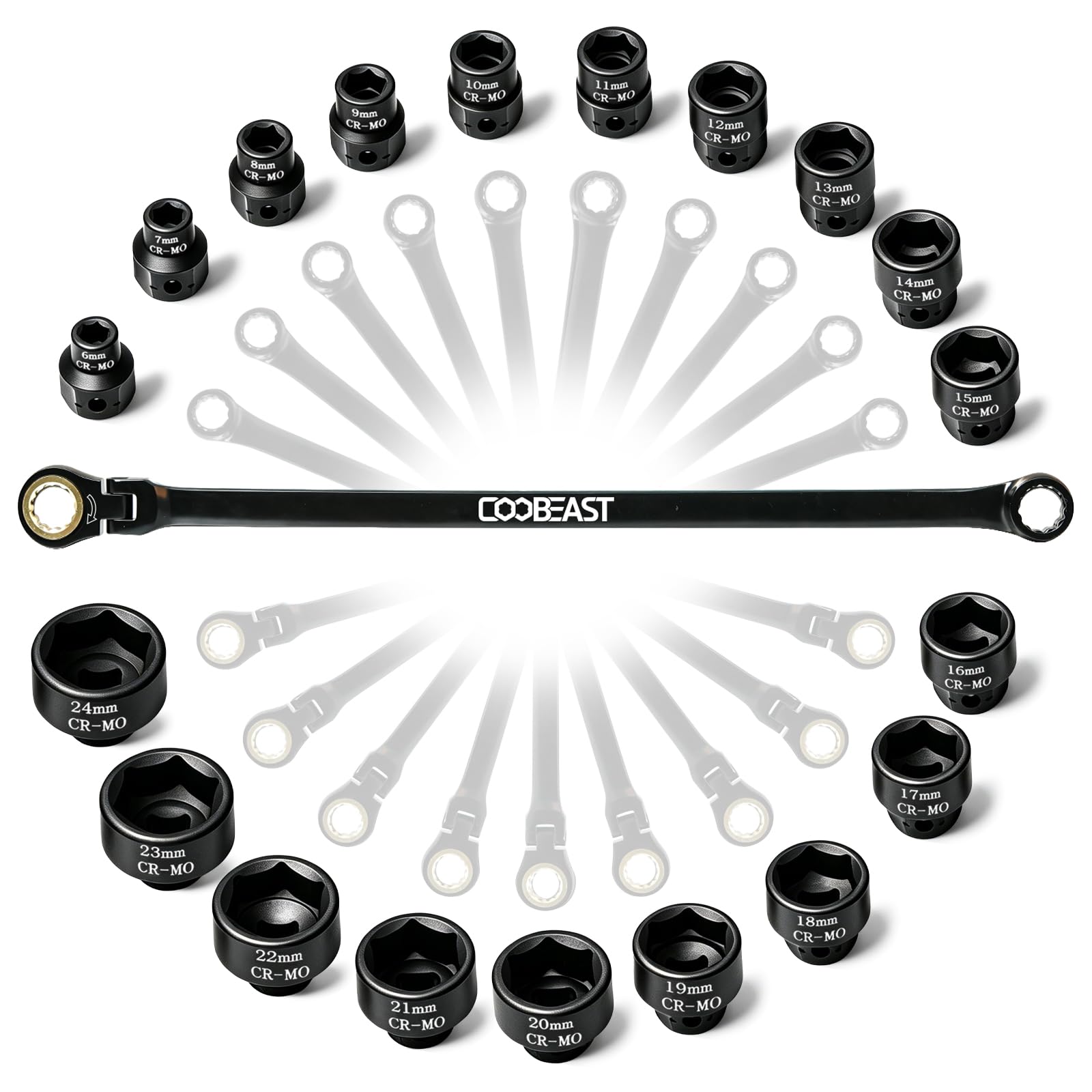 Coobeast 19-in-1 Flex Head Ratchet Wrench Set -1 Coobeast 19-in-1 Flex Head Ratchet Wrench Set -1