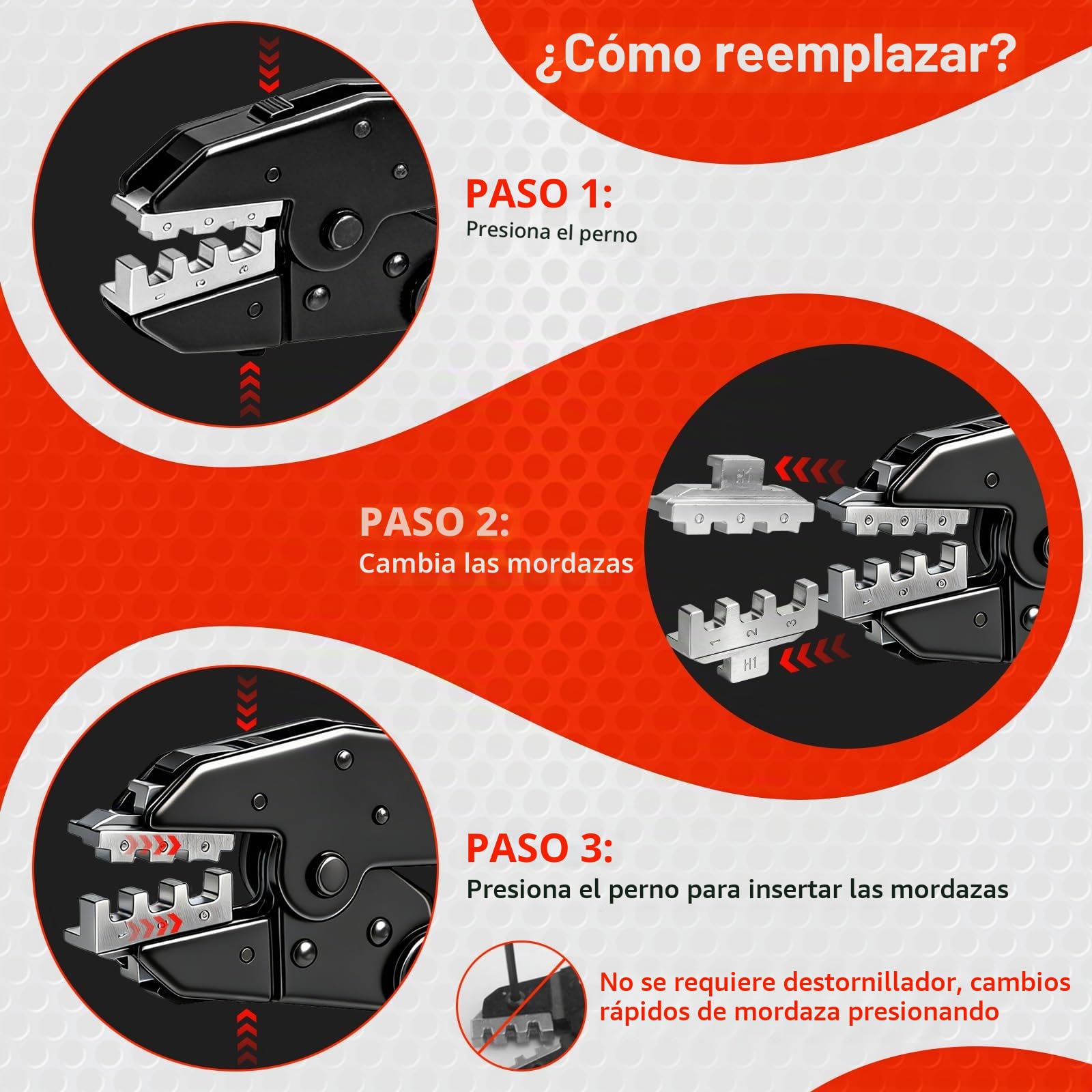 Crimpadora -Alicates con mordazas cambiables para engarzar para Cables Eléctricos, engaste con mordazas de liberación rápida para terminales de cable