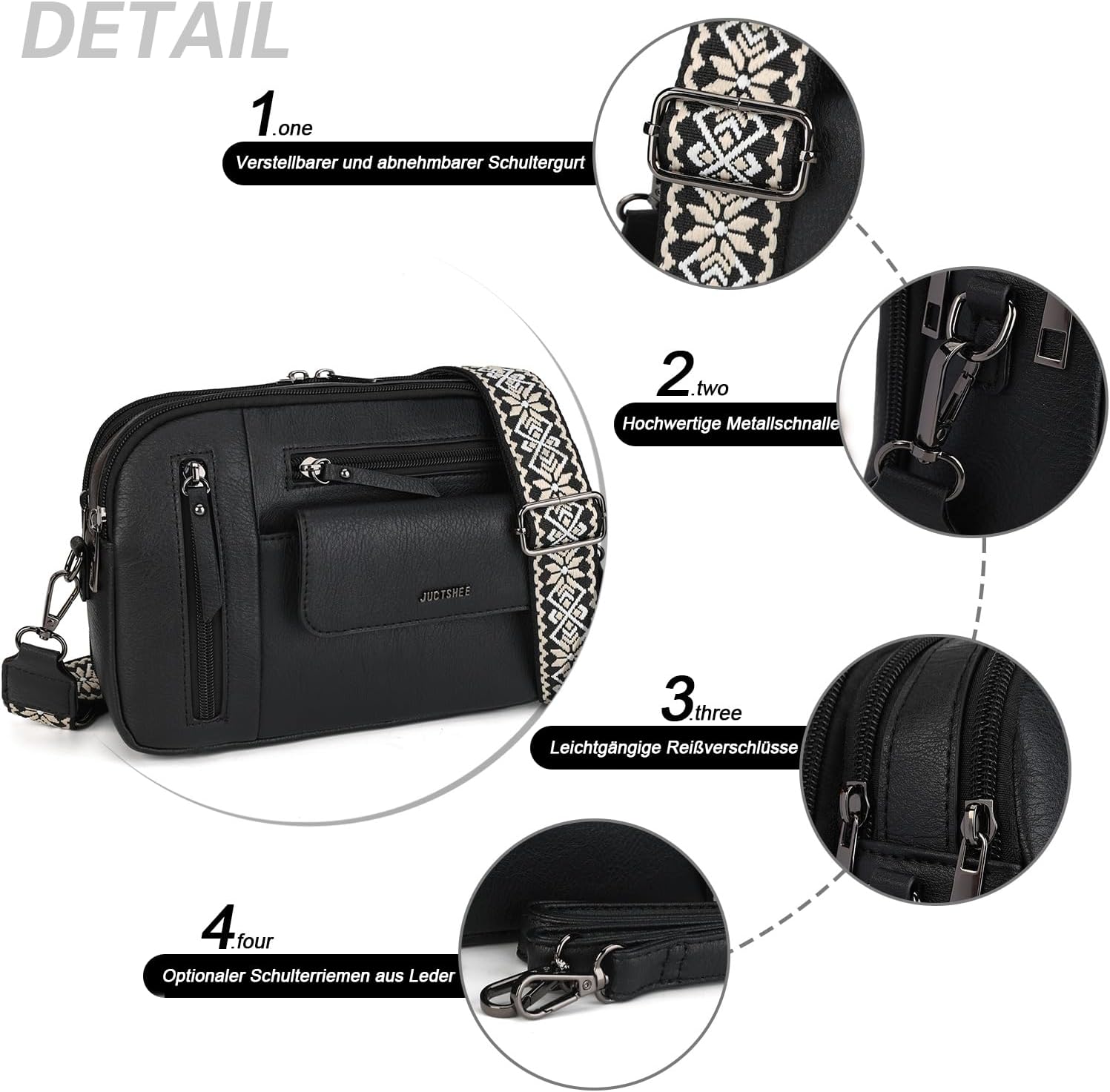 Crossbody Bag for Women, Multi Pocket Shoulder Purse, Vegan Leather Bag with Adjustable Strap, Lightweight Purse