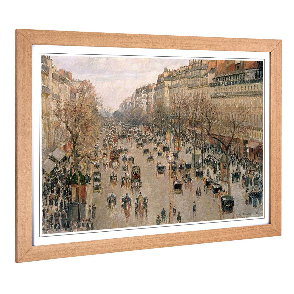 Big Box Art Framed Print of Camille Pissaro Boulevard Montmartre Design | Wall Art Picture | Home Decor for Kitchen, Living Room, Bedroom, Hallway, Oak, A2 / 24.5x18 Inch / 62x45cm