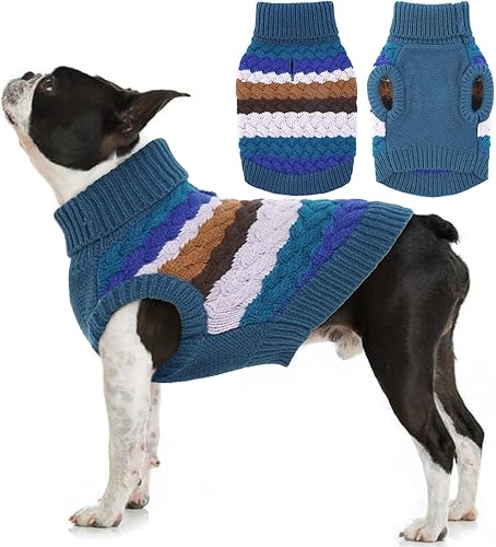 Kuoser Suéter para perro, suéter de punto trenzado para mascotas, ropa cálida para cachorros, ropa cálida de cuello alto para perros, ropa de punto