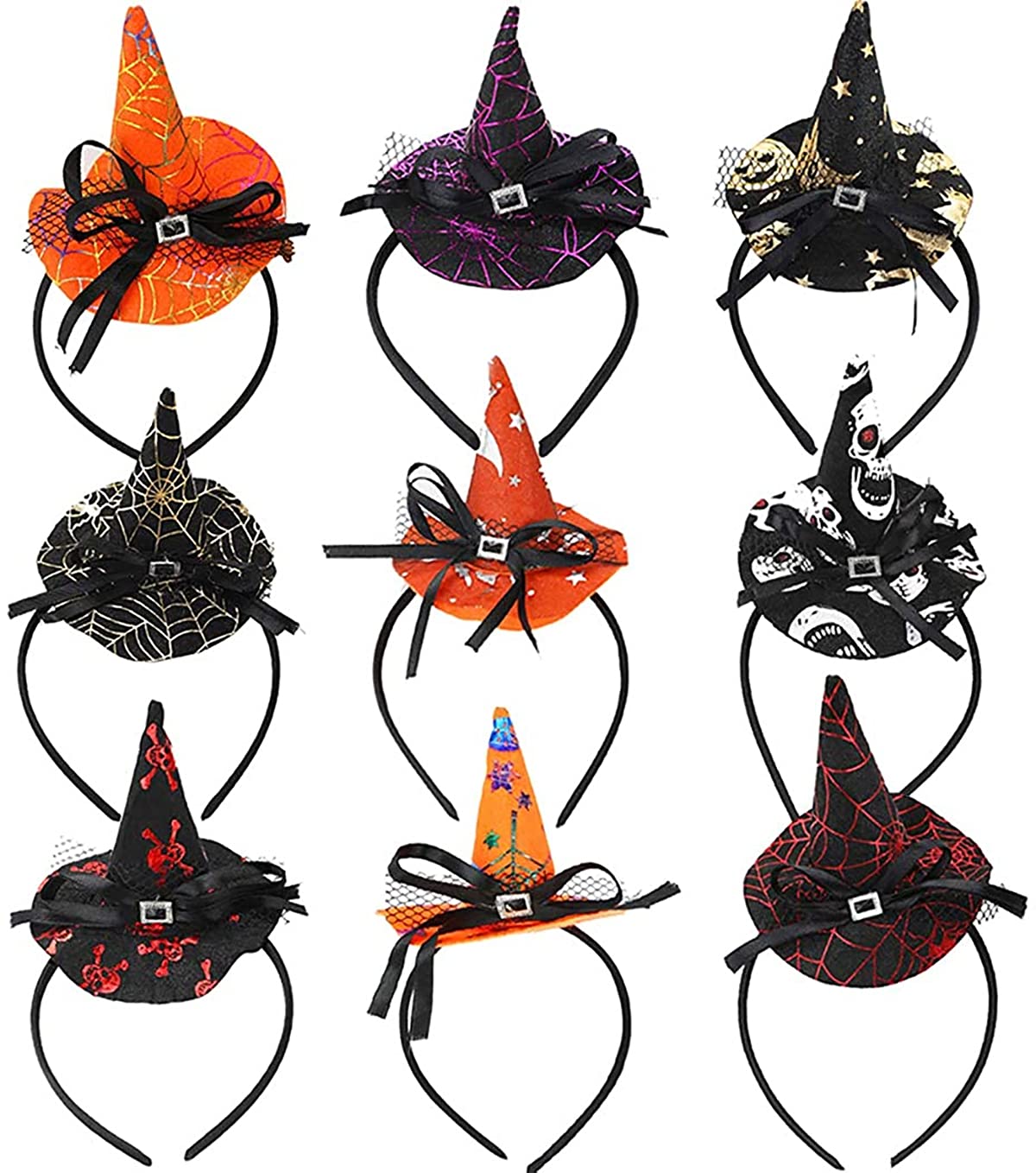 YUPPIN Assorted halloween costume headbands witch Spider hat headbands skull cross hair boppers for halloween costume party