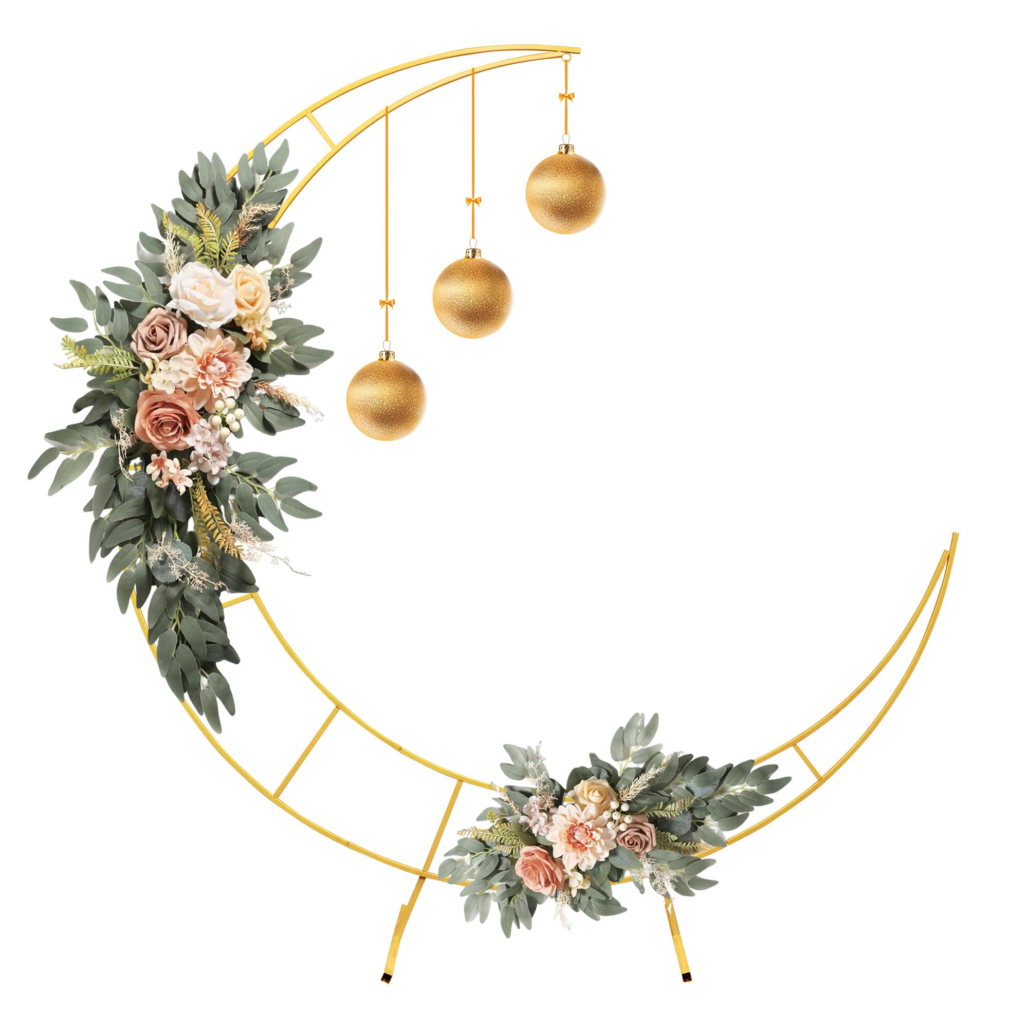 Xizlapu 5.9 Feet Moon Shaped Wedding Arch Backdrop Stand Gold Frame for Festival Decorations Easy Assembly Rustproof Reusable Iron Material Ideal for Wedding Venue and Party Balloon Arch Display
