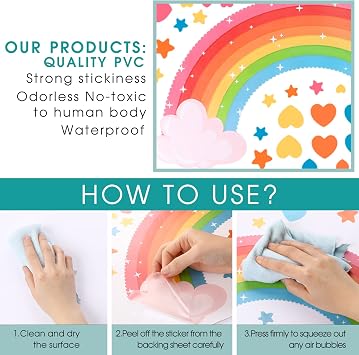 1 Set Large Rainbow Wall Stickers with Butterflies Stars Hearts Rainbow Wallpaper Colorful Star Clouds Decals for Kids Removable Baby Nursery Girls Bedroom Art Decoration
