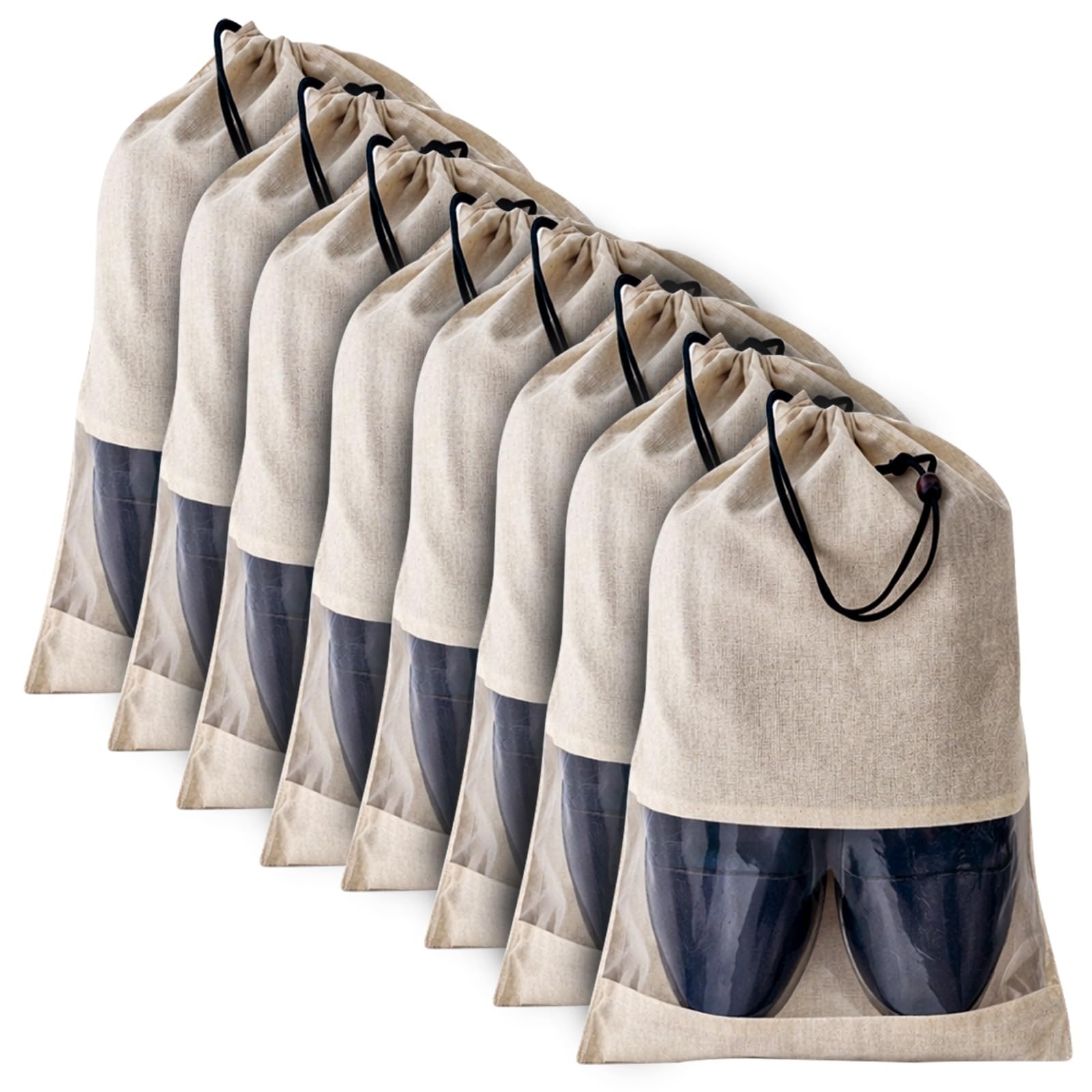 Cotton Shoe Travel Organizer Shoes Cover Bag String Bag Travel Shoe Pouch Sandals Storage Bags Footwear Cover for Shoes with Drawstring. (Cotton Bags Pack of 8)-image-9