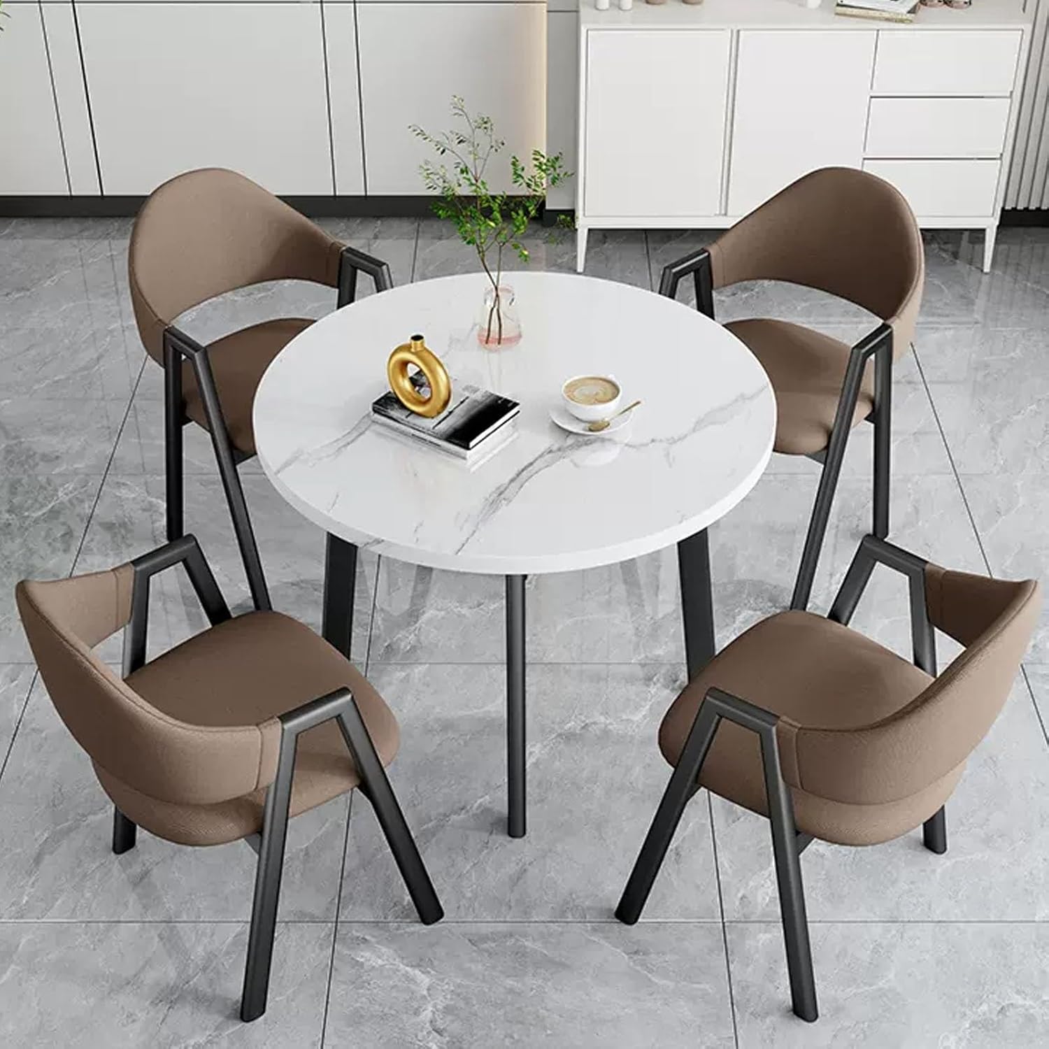 Office Reception Round Table and Chair Set Stable and Strong Small Conference Table Negotiation Table and Chair Set Home Office Desks Conference Room Table Bold Metal Base(Orange)