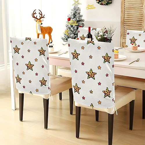Miniatura 4 de Cartoon Leopard Print Stars White Decorative Chairs Covers for Dining Room Anti-Dust Dorm Chair Cover protectores para sillas de comedor 6 Set of 6