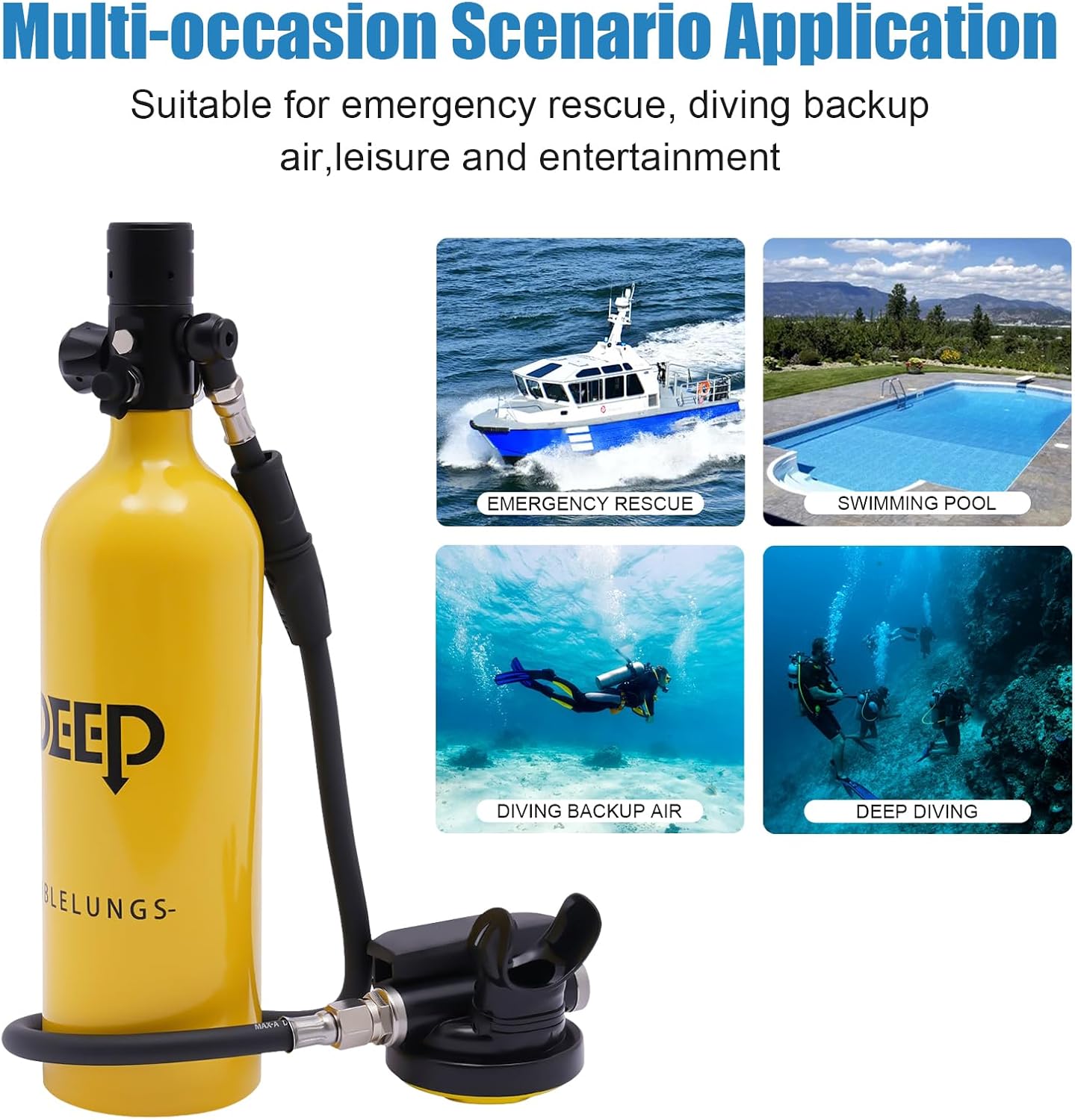 1 Litre Mini Oxygen Tank Diver's Portable Oxygen Tank Kit Reusable External Mini Oxygen Tank Underwater Snorkeling Kit with 15-20 Minute Emergency Rescue for Underwater Expeditions
