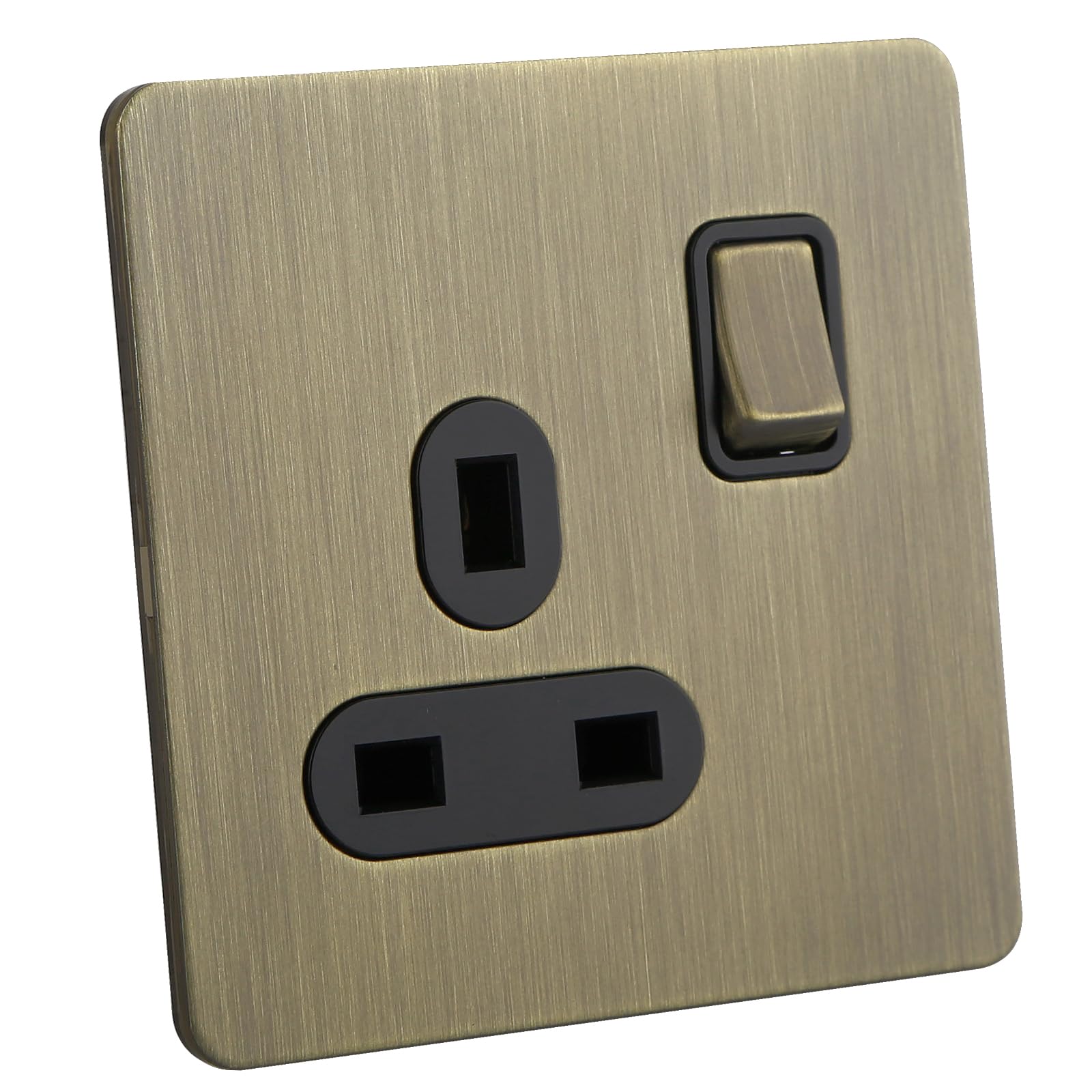 Square Edge Straight Knurled Switches and Sockets For Home Office Bedroom Kitchen Antique Brass（Single 13A Switched Socket）