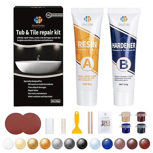 Kit de reparación de bañera blanco (combinación de colores), kit de reparación de porcelana de fibra de vidrio para acrílico, cerámica, esmalte,