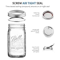 Vista 2 de Ball Frascos de vidrio de boca ancha con tapas y bandas, usados para conservas, encurtidos, jugo, mermelada, gelatina, tamaño de cuarto de galón