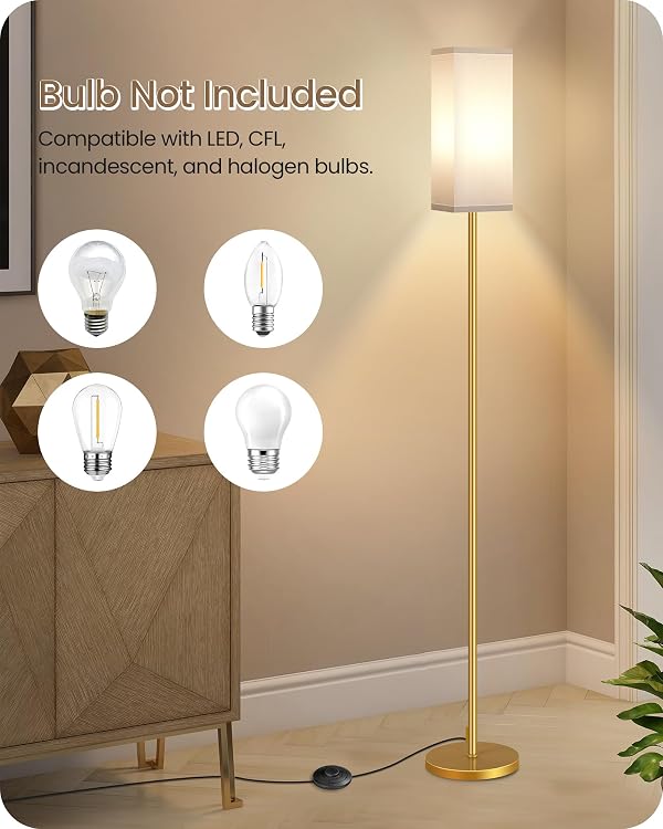 GOEBLESON 2Pack Floor Lamp, Pole Lamp with Foot Switch, Modern Standing Lampshade, Minimalist Freestanding Lamp (Bulb Not Included)for Living Room, Bedroom,Study, ETL Listed,Gold and White DCW07LDP205 by GOEBLESON - Used condition - Image 3