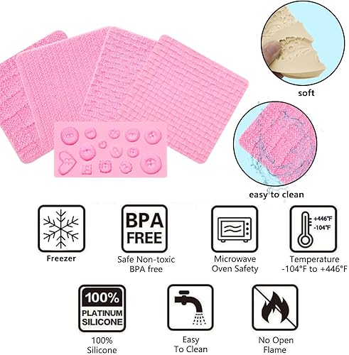 Miniatura 3 de Fondant - Moldes de silicona para chocolate, para tejer con botón (5 unidades), diseño de suéter con textura de impresión de punto para baby shower,