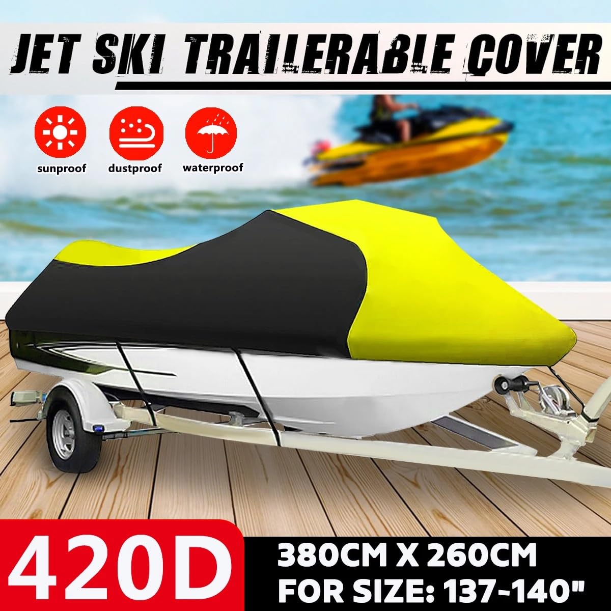 Copertura per Barca Kayak Copertura L/XL 420D Copertura Impermeabile per Moto d'Acqua Copertura per Barca Copertura per Moto d'Acqua Copertura per Barca a Motore(65X45X13CM)