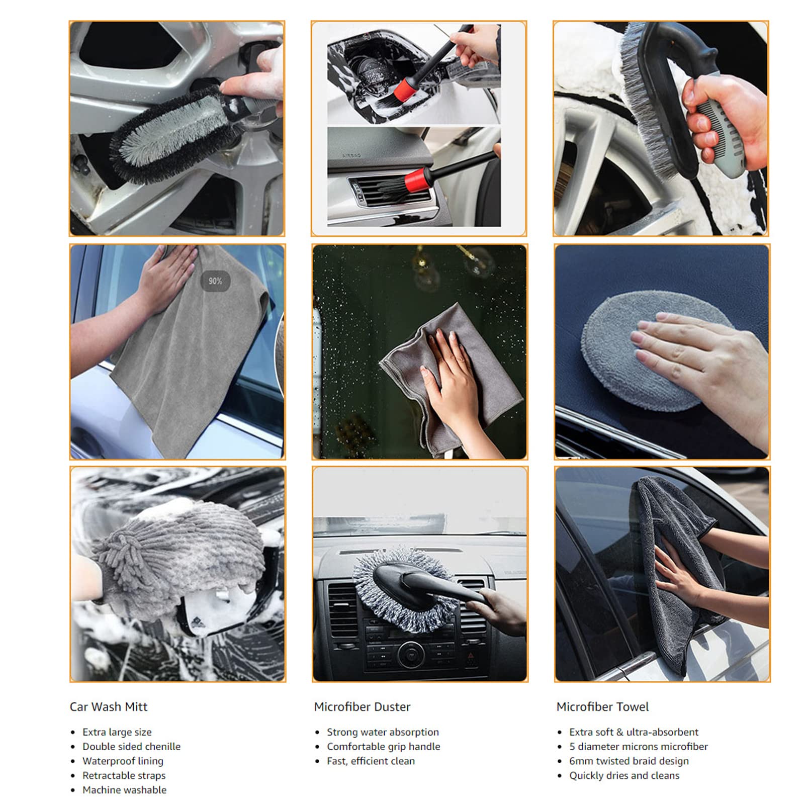 delr 2 Kit per la Pulizia 'Auto | Spazzole per Dettagli Car Detailing | Camion per motociclette Tutti Gli Strumenti per la Pulizia e Parti di Automobili 10 Pezzi, Uffici per Pneumatici da Cucina