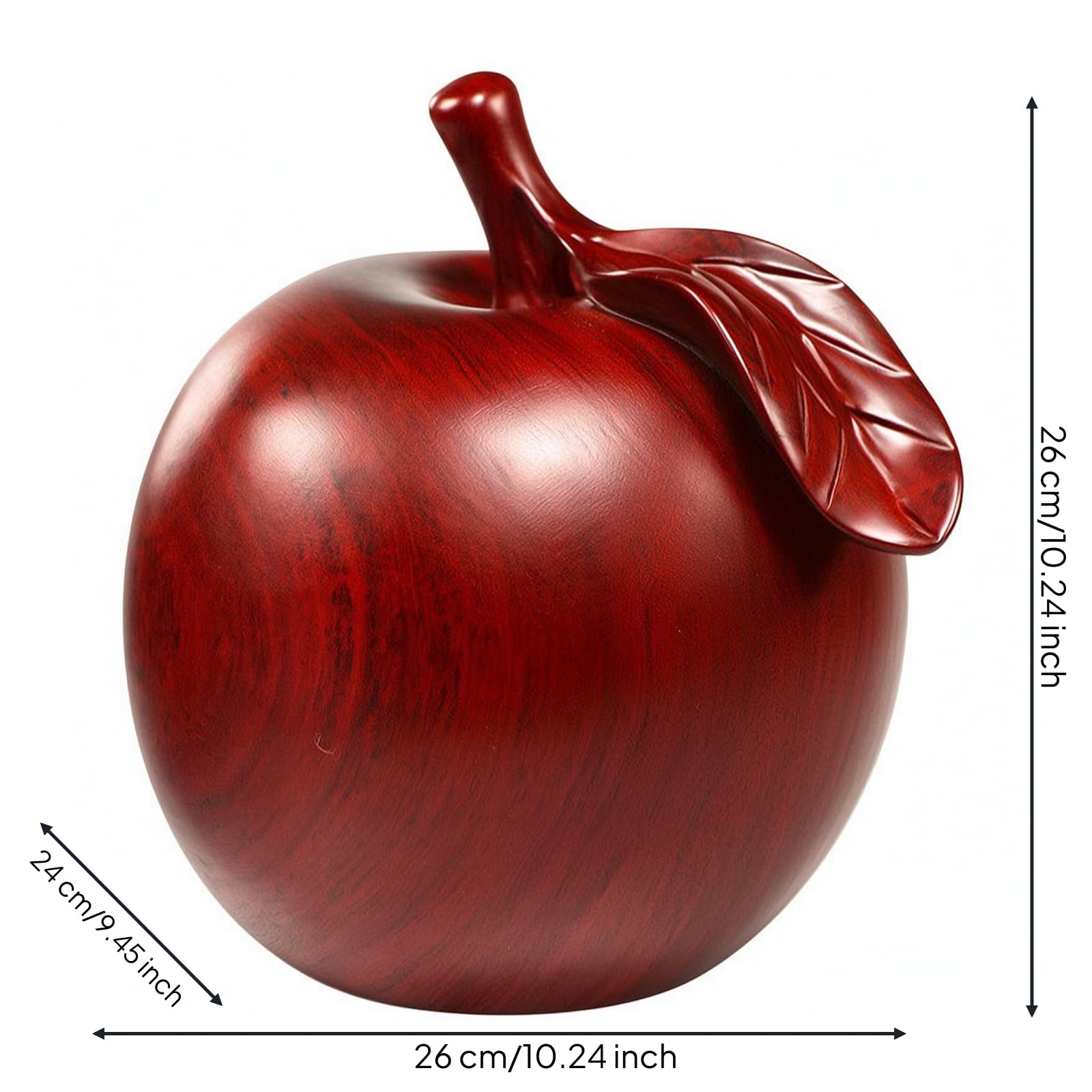 Milageto Glänzend -Apfel | Handgeschnitzte Optik, Apfel, pflegeleicht, Ration, für Wohnzimmer, Büro, Rotes Birnbaumholz, 26CM