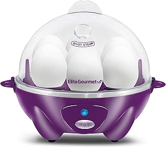 Elite Gourmet EGC700P # Quick Egg Cooker, 7 Easy Peel Hard Medium Soft Boiled Egg Poached Hunter Omelette Maker Auto Shut Off Alarm, 16 Recipe Booklet BPA Free Aubergine