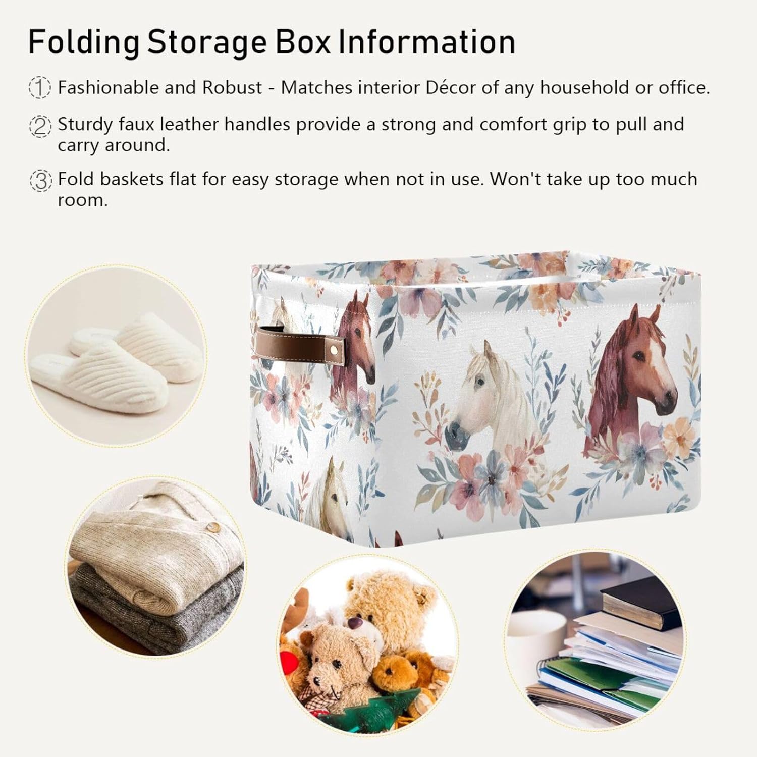 OTVEE Canvas Bins for Closet Shelves Organizing Horse Animal Flower Storage Basket Baby Clothes Organizers Storage Box Nursery Bins Gift Baskets 2 Pack