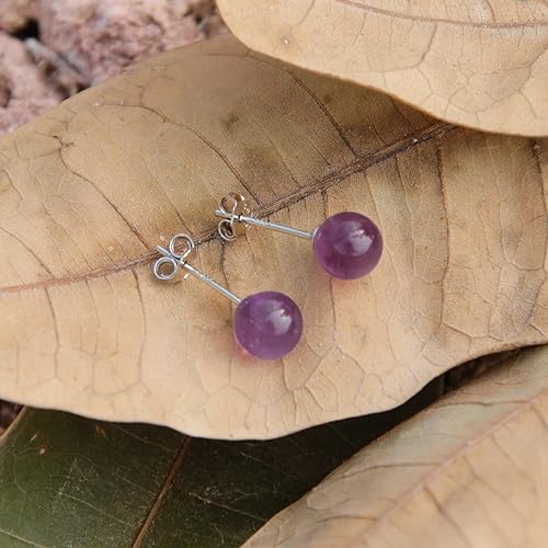 Miniatura 3 de Natural Stone Studs Earrings Crystal Ball Birthstone Earrings Stud Fashion Sterling Silver Ear Jewelry Gift for Women Girl