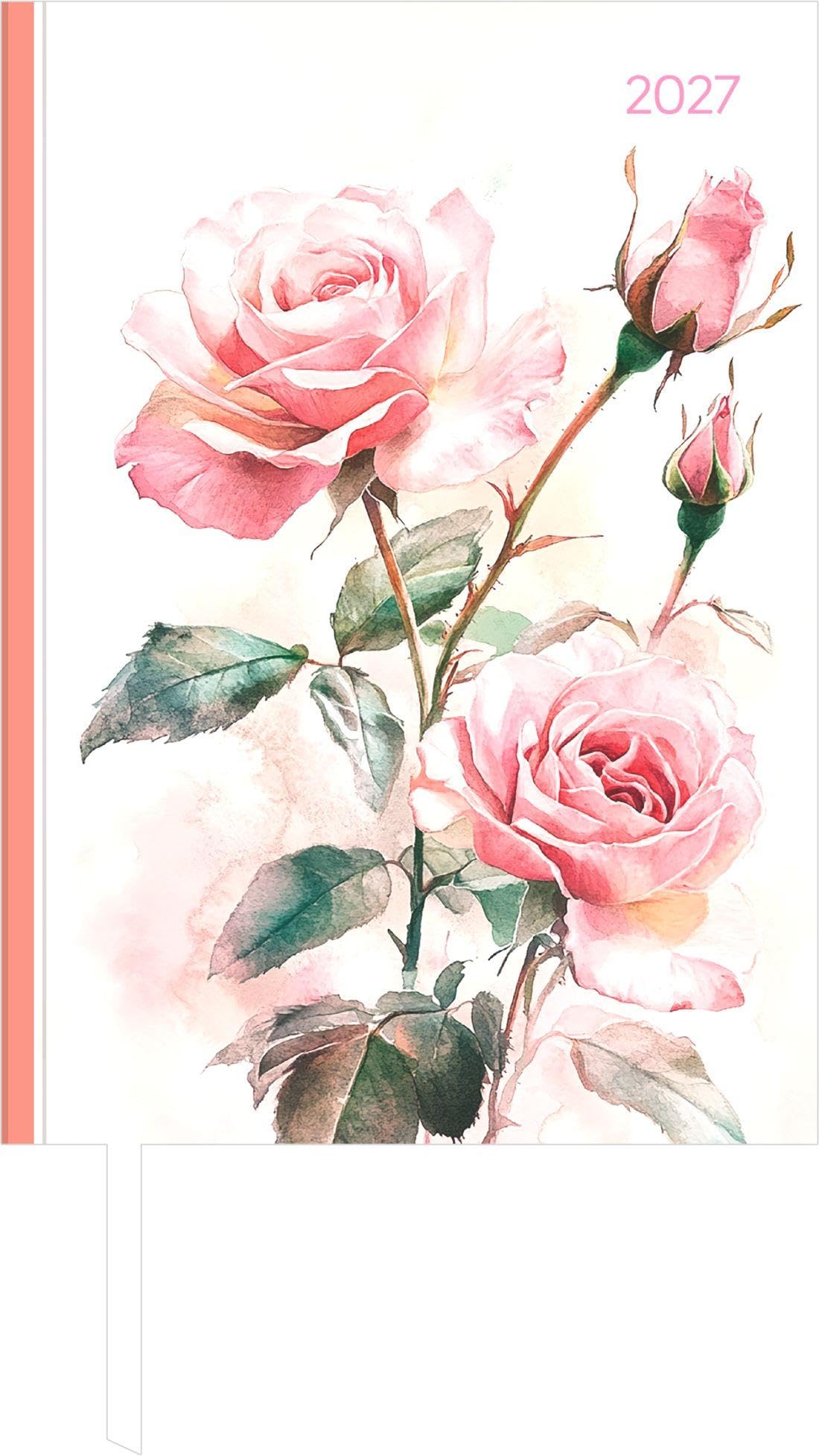 Buchkalender Style Roses 2027: Taschenkalender A5 (14,5x21 cm) - Tagesplaner mit Zeiteinteilung, Leseband, Notizbereich & Monatsübersicht, für Beruf, Schule & Alltag