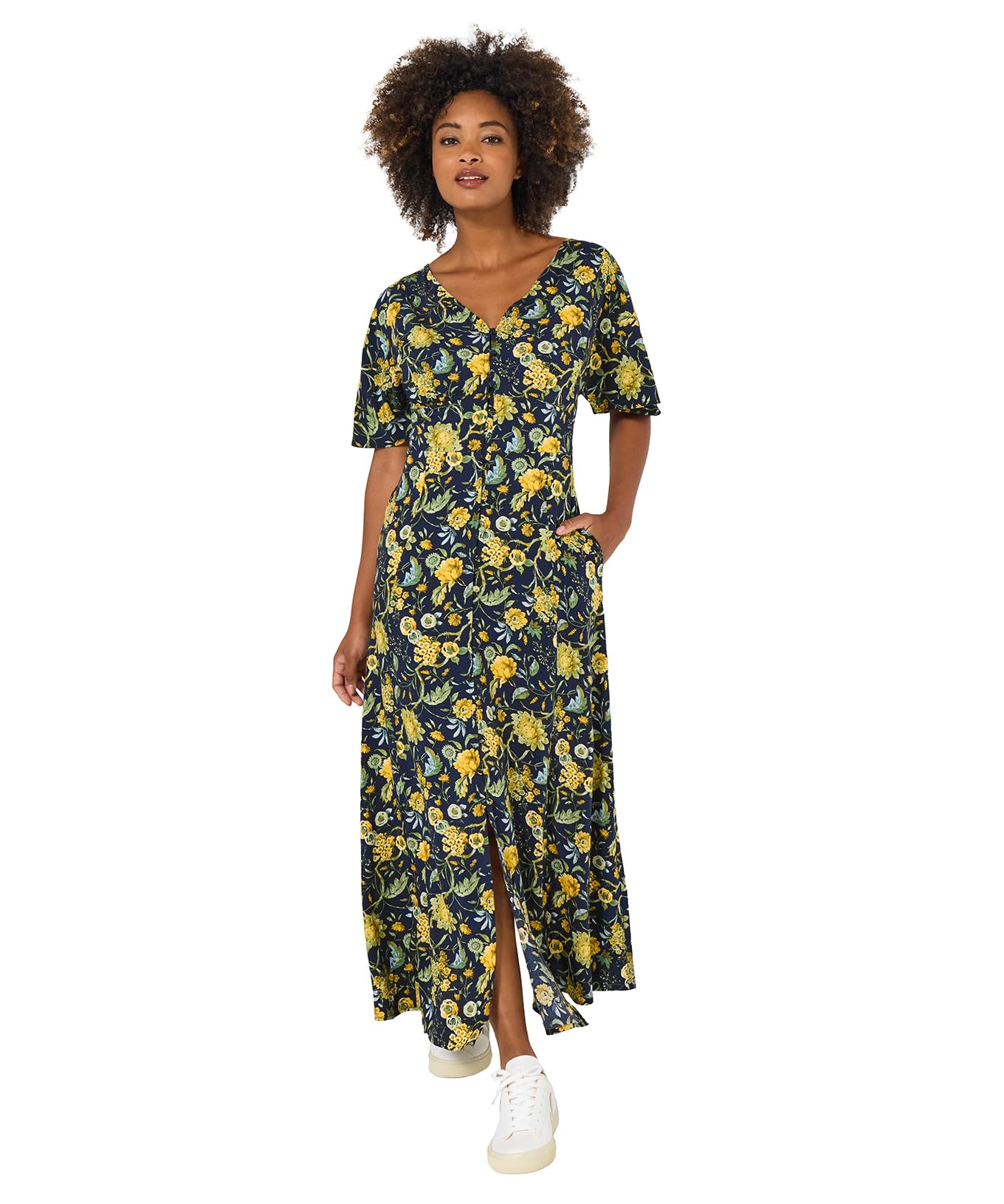 Joe Browns Women's Dark Autumn Floral Wide Sleeve Button-Through Maxi Dress, Petite, Multi, UK 10