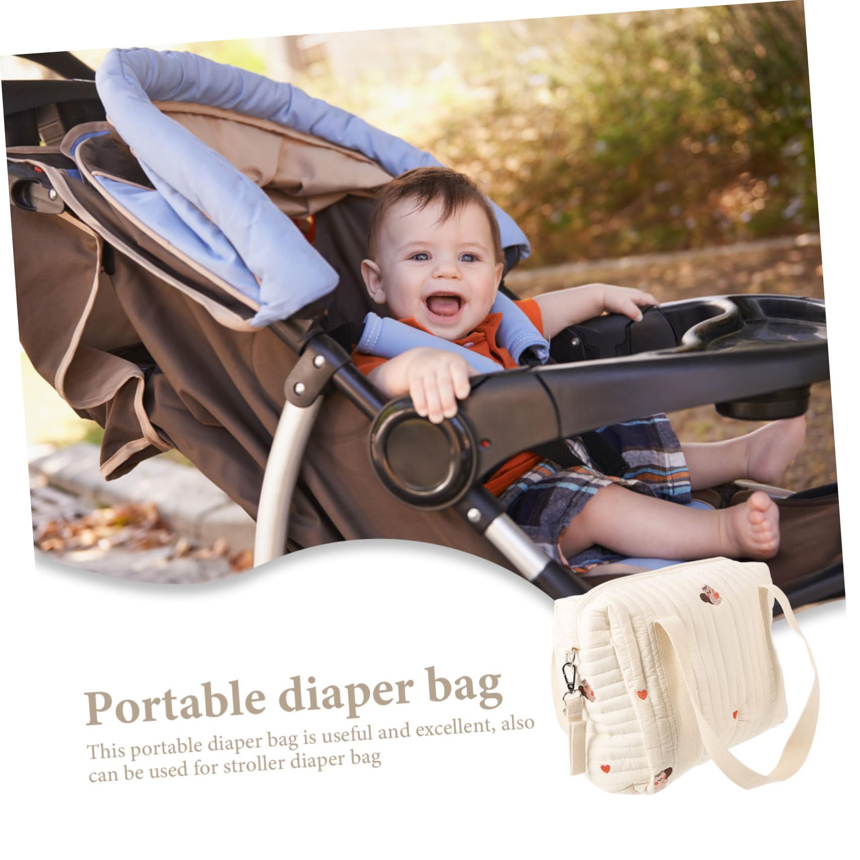Borsa per Pannolini da Viaggio in Cotone, Compatta e Portatile, Borsa per Carrozzina Spazio per Pannolini e Giochi