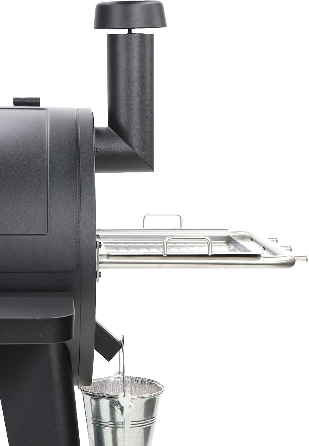 Side view of Pit Boss Sportsman 820SP grill showing the grease bucket