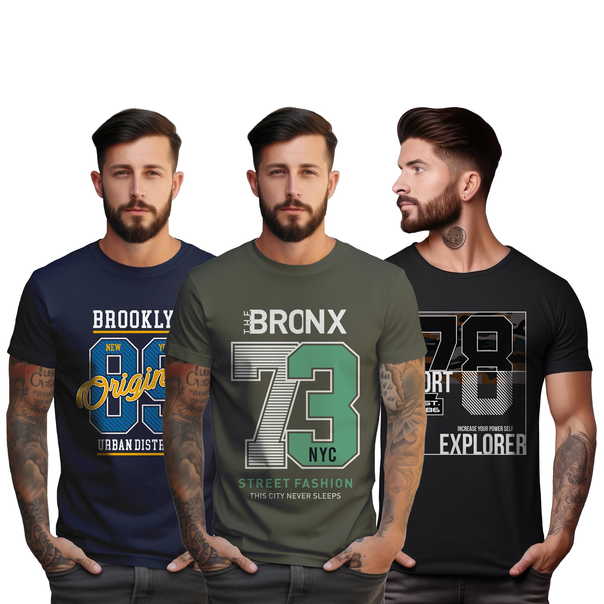 peppyzone S to 5XL Regular Fit Number Printed T-Shirt for Men - 100% Cotton, Half Sleeve, Combo Pack of 3-picture-23