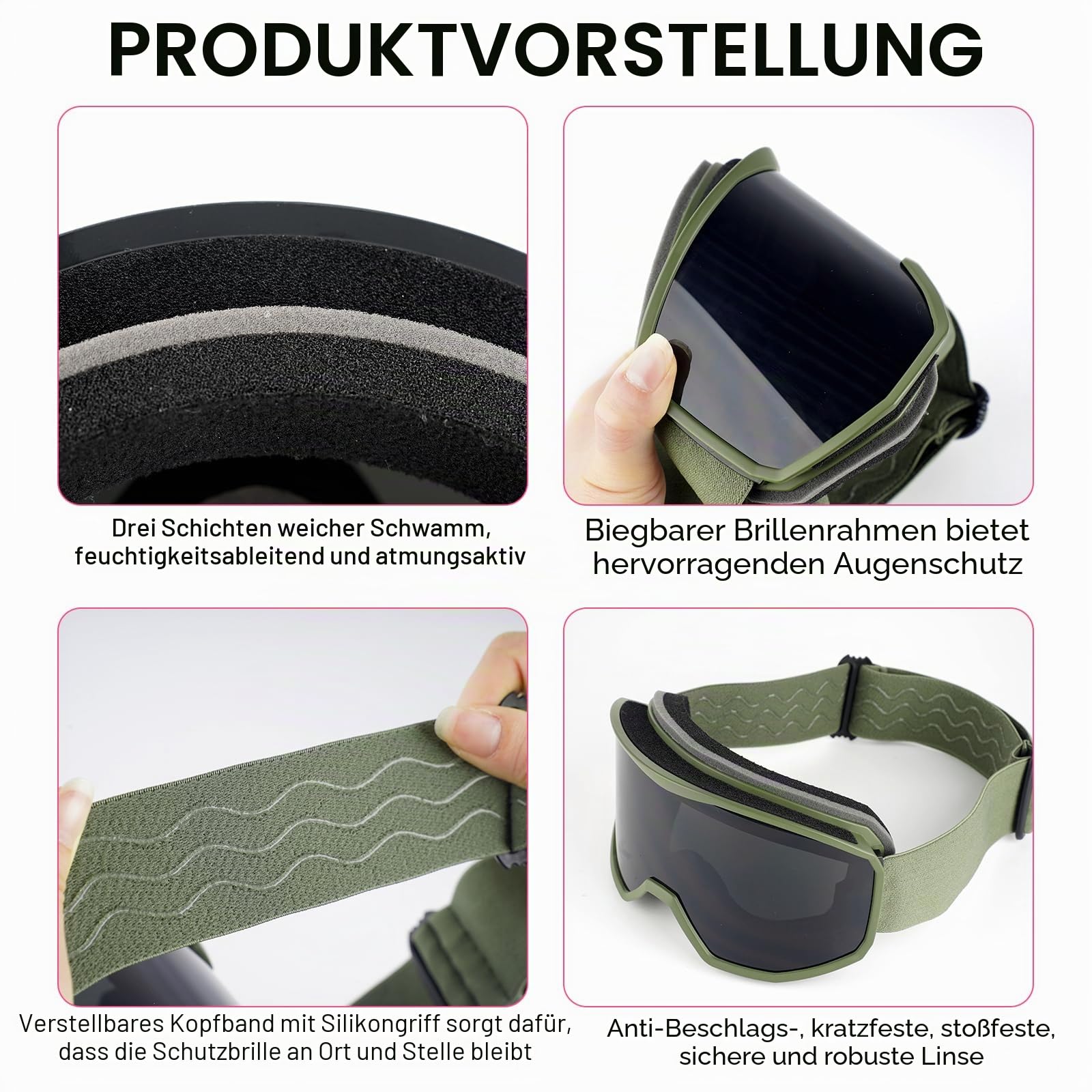 NewBEP Ski-Snowboardbrille – UV-Schutz, Anti-Beschlag, Outdoor-Skibrille – OTG Schneeskibrille für Herren, Damen, Jugend