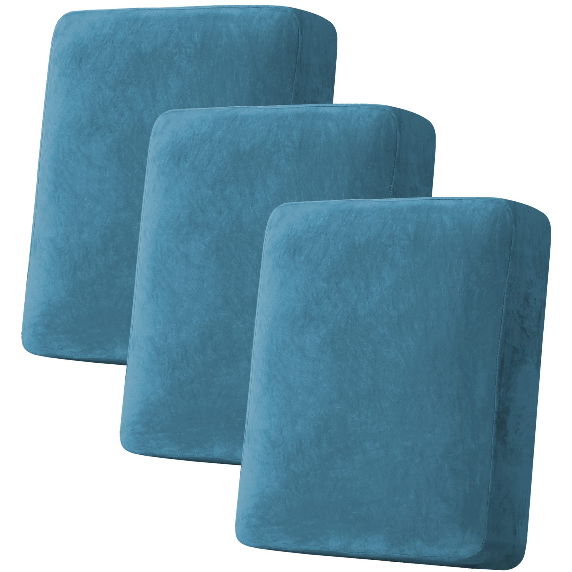 H.VERSAILTEX Velvet Stretch Couch Cushion Cover Plush Cushion Slipcover for Chair Loveseat Sofa Cushion Furniture Protector Seat Cushion Sofa Cover (3 Piece Sofa Cushion Covers, Peacock Blue)