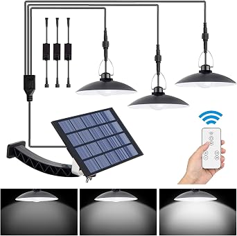 Solar Pendant Light Outdoor Indoor,Solar Powered Shed Lights Work Lights with Adjustable Panel,3 Brightness& 2 Timers,Ip65 Ceiling Chicken Coop Light for Barn Gazebo.Garage Home. Porch.Patio.Yard