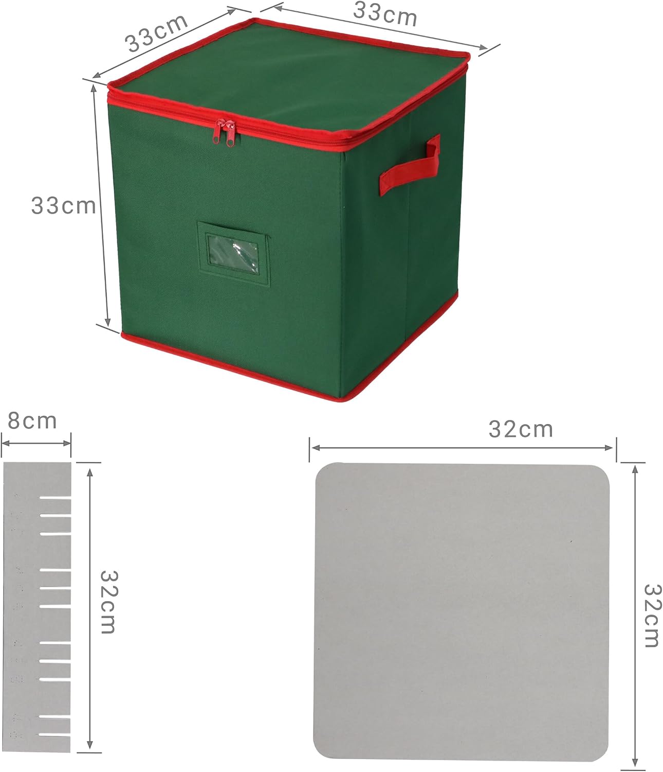 Relaxdays Christmas bauble storage box, 64 baubles, HxWxD: 33 x 33 x 33 cm, polyester, cardboard, ball box, green/red
