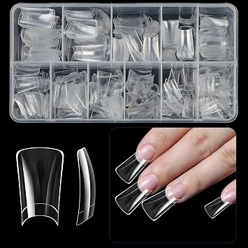 False Nails, 504x Duck Nail Tips Clear Nail Tips Half Cover False Nail Press Tip Curved Nail Tips Manicure Supplies
