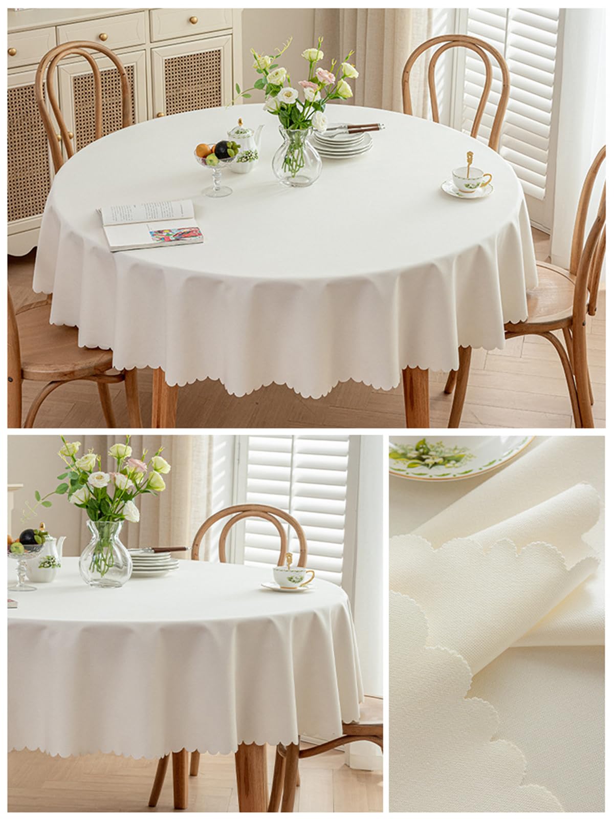 Mantel Redondo Antimanchas, Mantel Revestido Impermeable, fácil de Limpiar,Beige Diámetro 240 cm