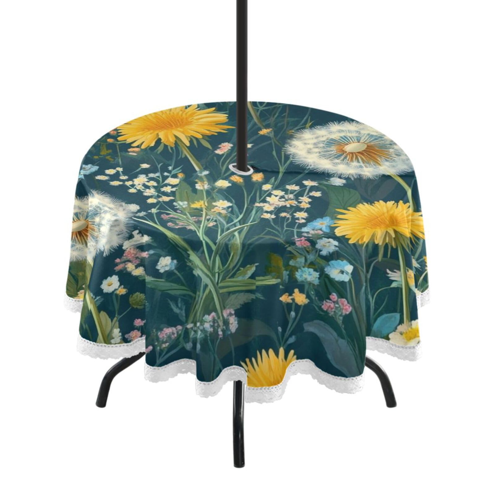 Ttgoth Wildflowers Outdoor Table Cloth 152 cm Water Stain & Resistan Tablecloth Wipeable Table Cover with Parasol Hole & Zipper for Garden Patio Party Picnic