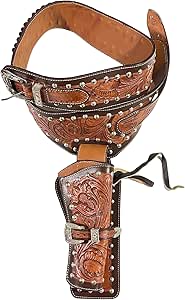 Hulara Western Pistolenholster .45 Auto .45 ACP 44/45 Kaliber Cowboy Holster für Revolver Vollnarbenleder Pistolenholster mit Gürtel für Herren, geschnitzt schwarz_doppelt