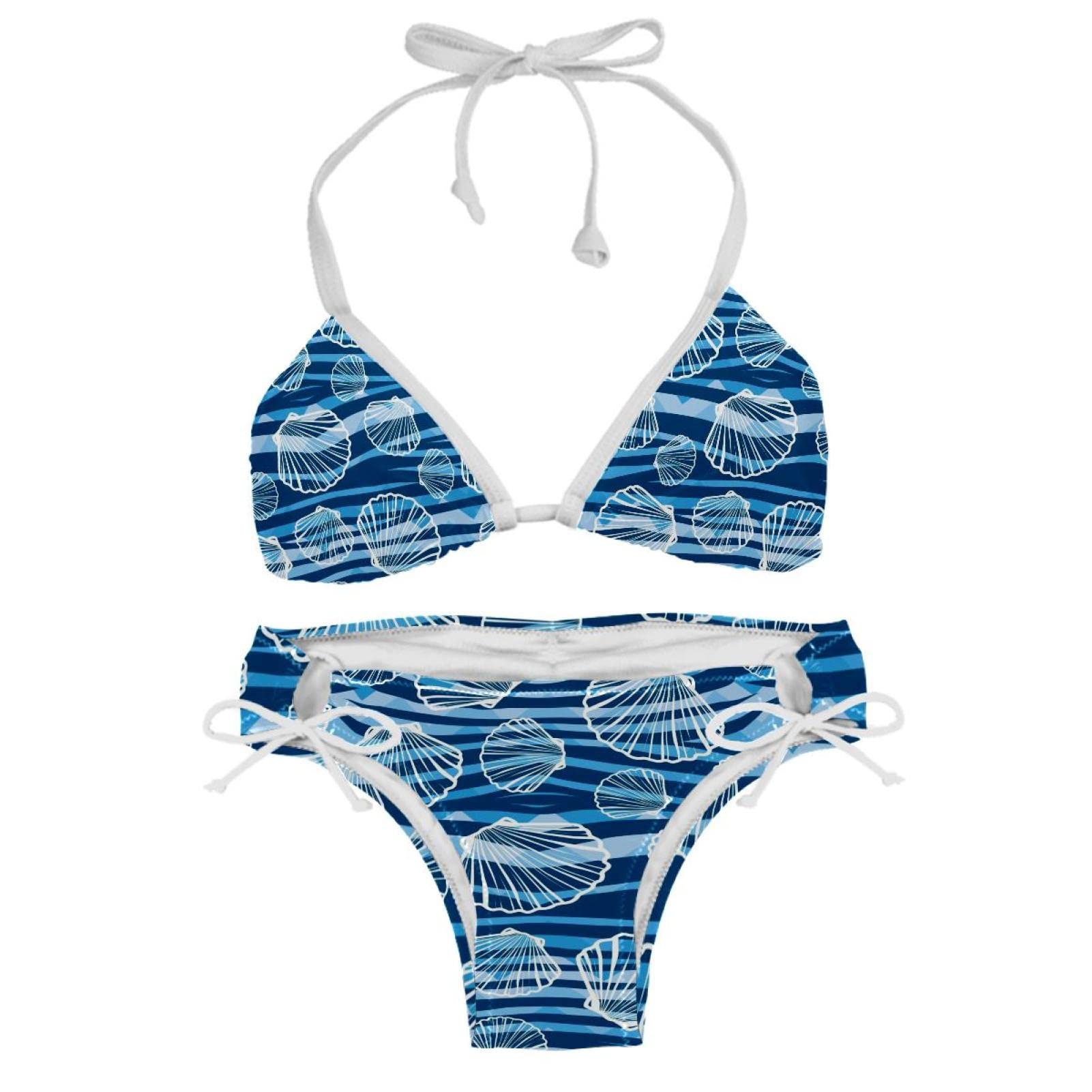Unisex Multicoloured Shell　Blue　Beautiful Bikini Sets For Women Beach Bathing Suit