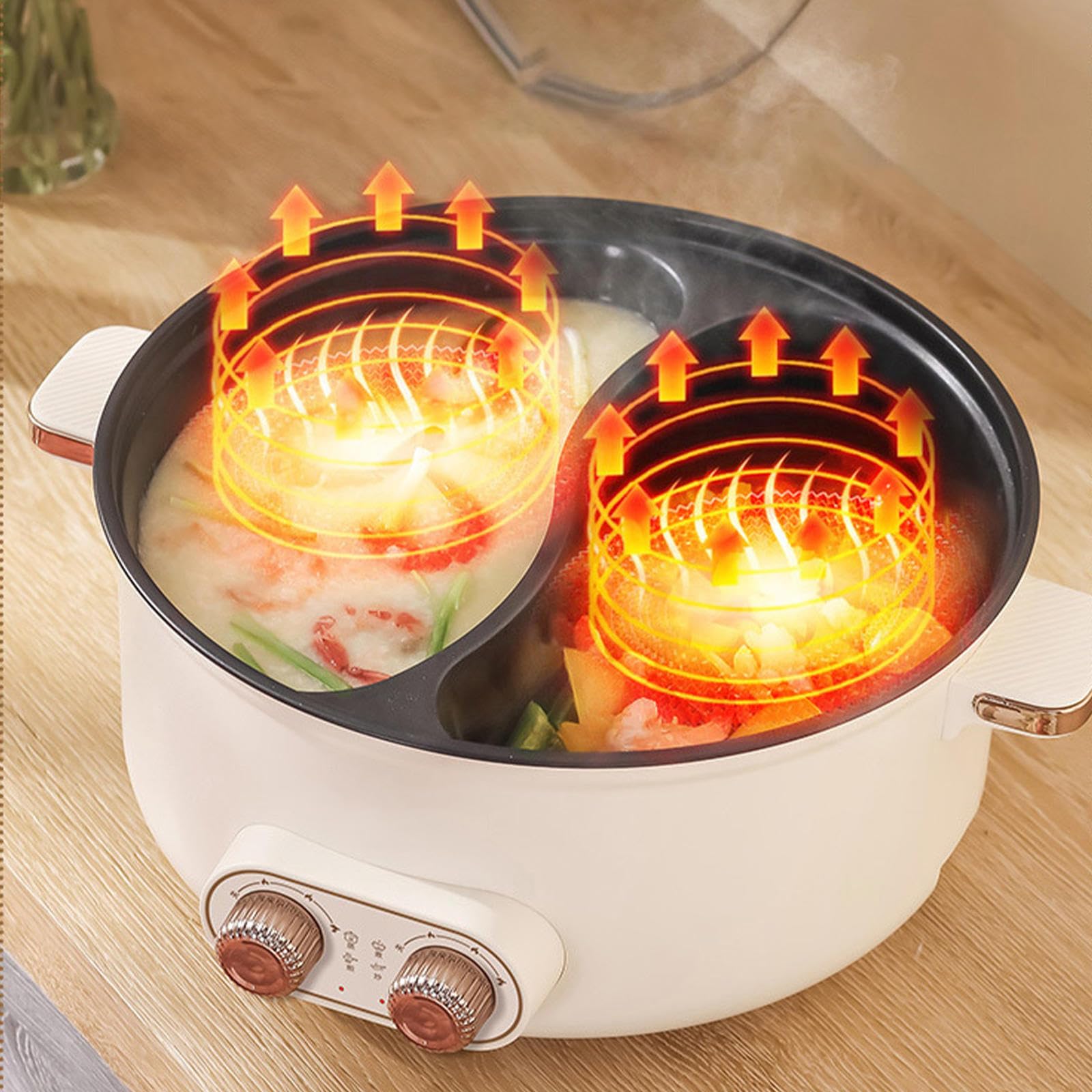 Appareil A Fondue, Double Interrupteur de Commande Multi-Fonctions Multi-Fonctions Fondue Chinoise Traditionnelle, Convient Aux Petites FêTes (avec 2 Filets Non éTanches),7.5L