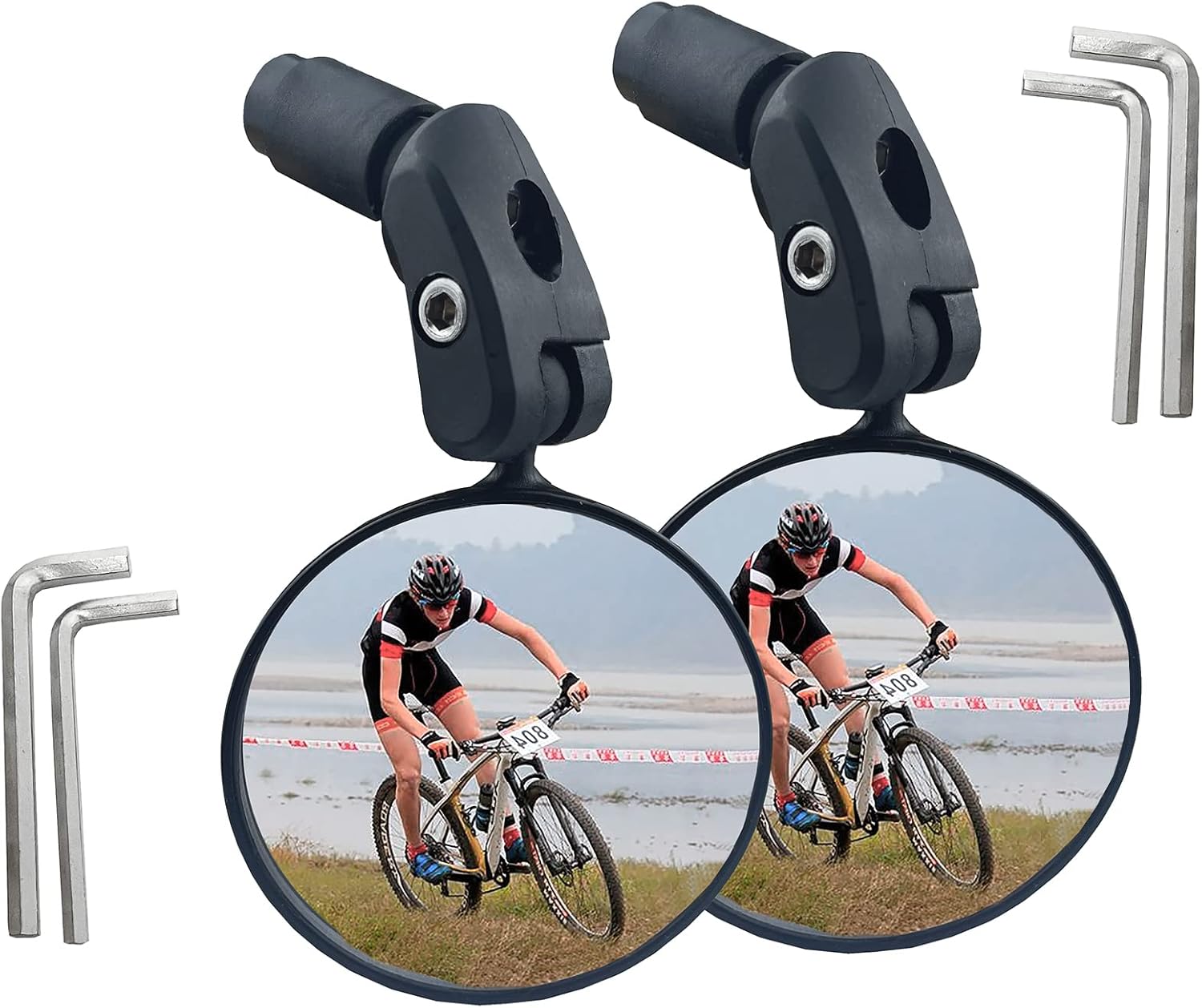 THALOUS 2 Pieces Bar End Bike Mirror Rotatable Adjustable Bicycle Rear View Mirror with Wide
