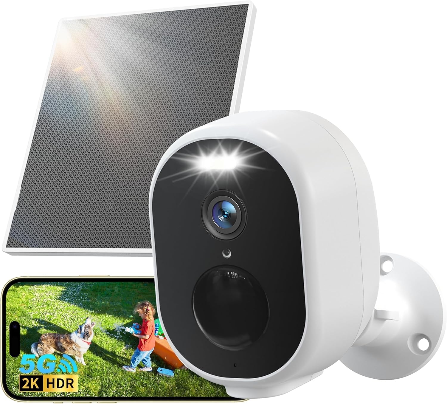 GNCC 2K 4MP Solar Überwachungskamera Akku, 2.4/5GHz WLAN, IP65 | Intelligente Erkennung, Farb-Nachtsicht, Zwei-Wege-Audio, Multi-View Live, Kompatibel mit Alexa