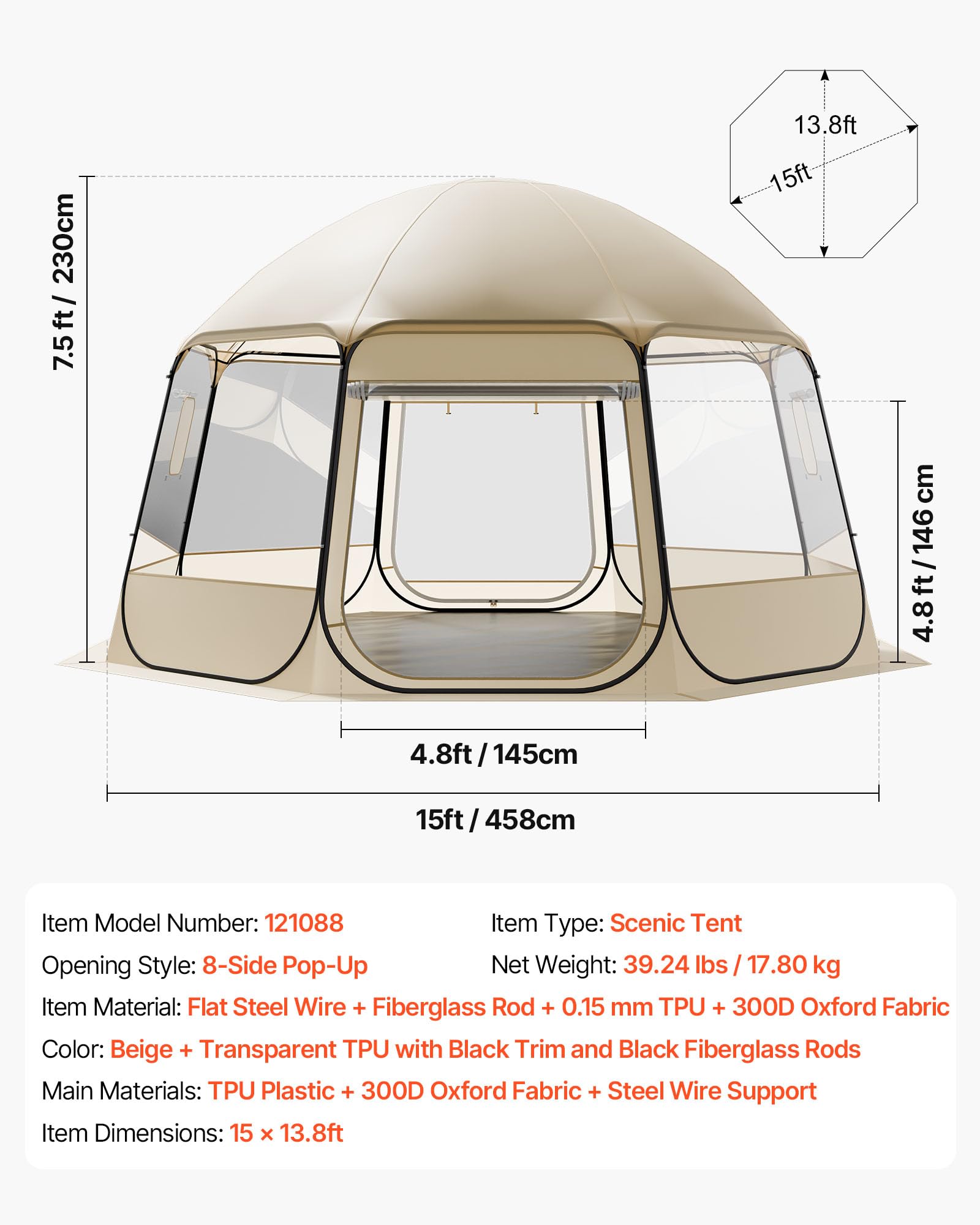VEVOR Tente Bulle Pop-up, Tente Igloo Dôme de Jardin, Abri de Camping d'Extérieur Transparent avec Fenêtres, Imperméable et Résistante aux UV, Vue Panoramique à 540°