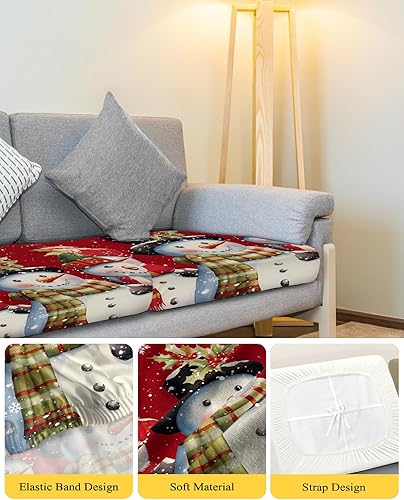 Miniatura 4 de Fundas de cojín elásticas para sofá, diseño de muñeco de nieve rojo, seccionalindividualen forma de L, funda protectora para muebles con parte