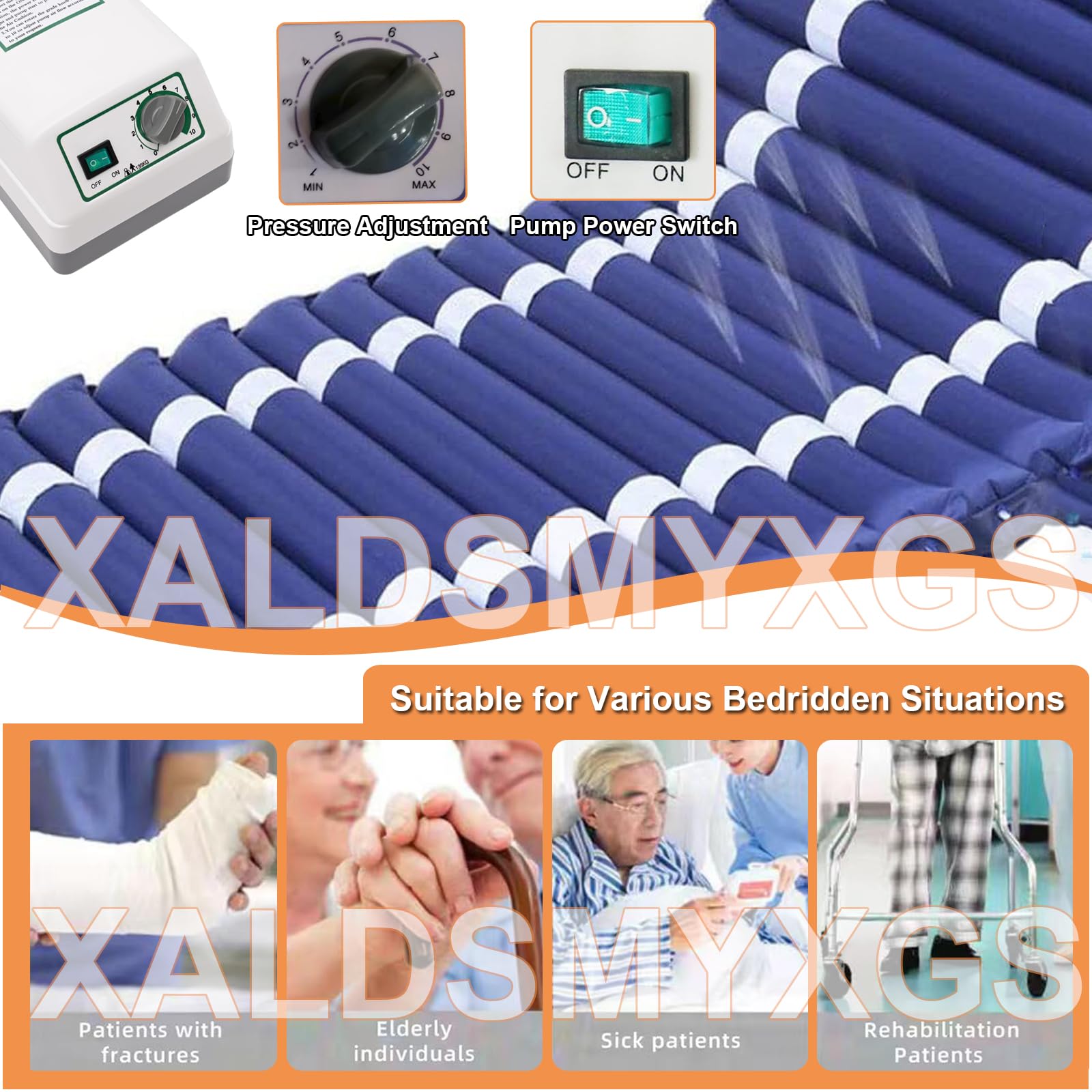 Genérico Colchon Antiescaras 90x195cm, Colchón Antiescaras De Presión Alternante, Colchón Lactancia para Alivio Presión y Escaras, con Bomba Silenciosa - Poco Ruidoso 30db, Airbag Desmontable,Blue a