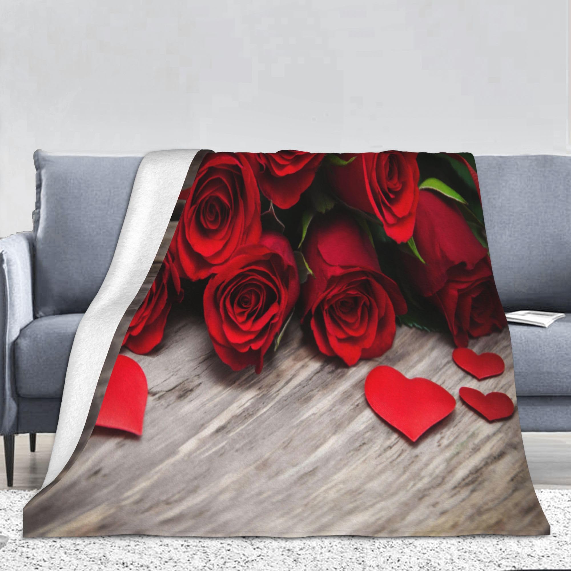 Couverture à motif roses 150x200 cm rouge plaid polaire