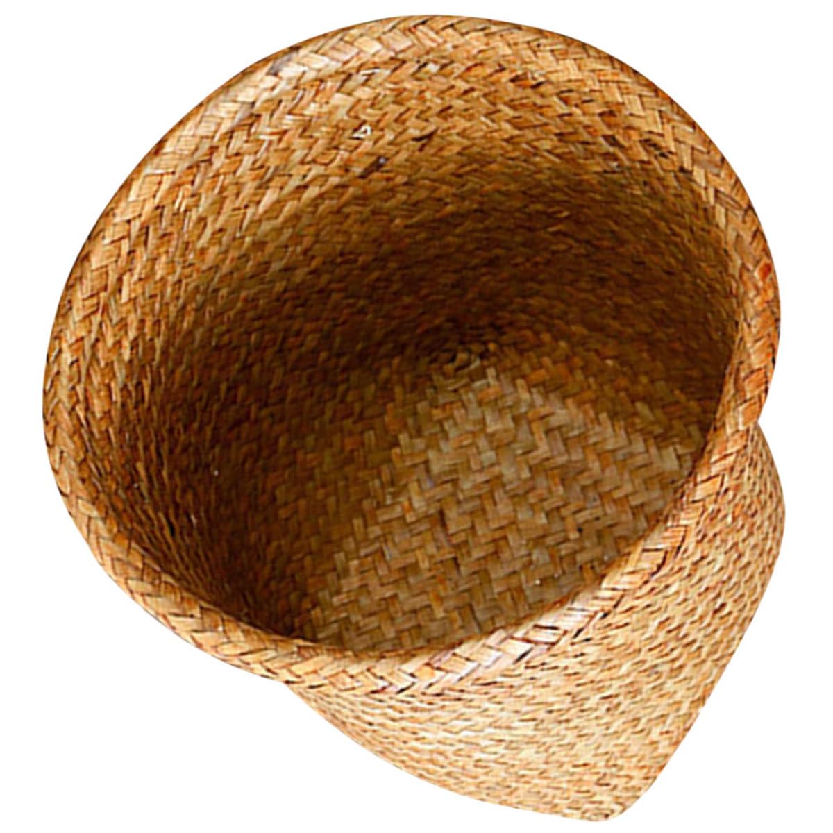 Panier rond en paille kaki pour décorer la salle de bain