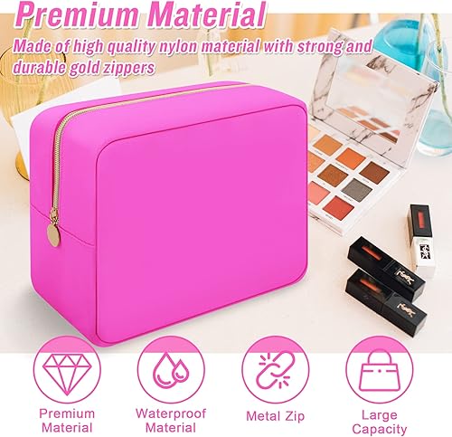 Miniatura 4 de Iqimott Bolsa Grande de Maquillaje de Nylon para Viaje, Bolsa de Cosméticos Preppy Grande Organizadora de Maquillaje de Nylon Bolsa de Aseo de Gran