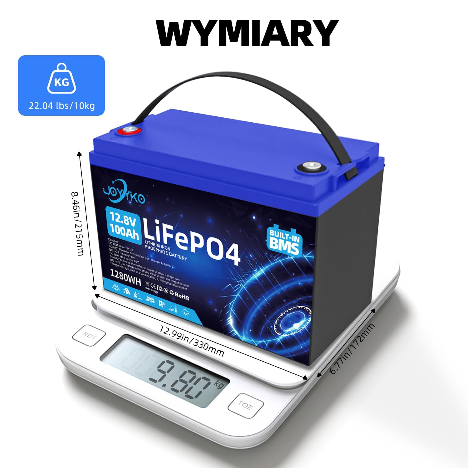 12V 100Ah Bateria LiFePO4, Bateria Litowa LiFePO4 z Krioprotekcją, 15000 Cykli, Akumulator Ochroną BMS LiFEPO4 Odpowiedni do Silników Trolingowych, Łodzi, Domowych Systemów Energii Magazynowania