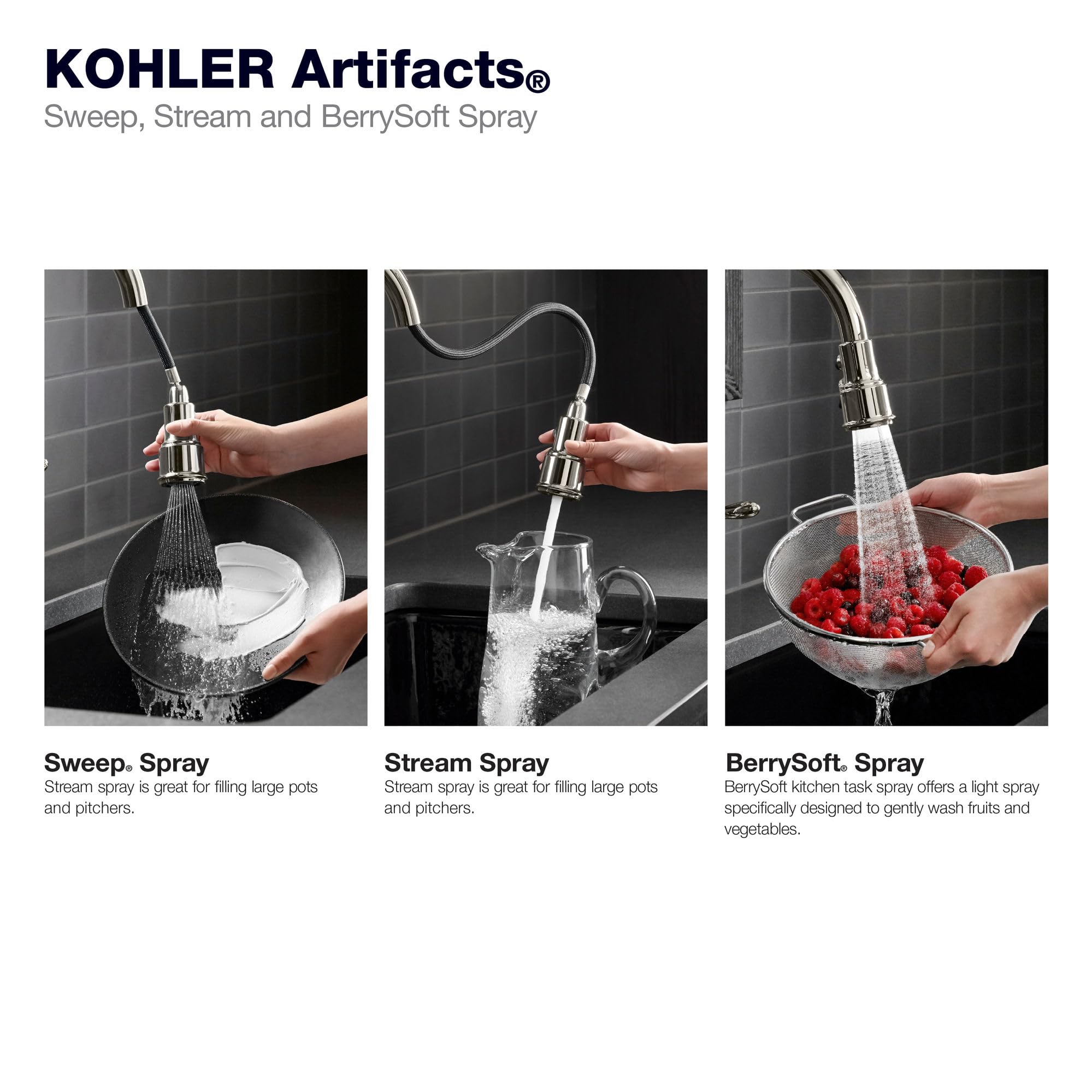 KOHLER Artifacts K-29709-CP - Grifo de cocina con rociador extraíble, grifo sin contacto, grifo de fregadero de cocina, cromo pulido