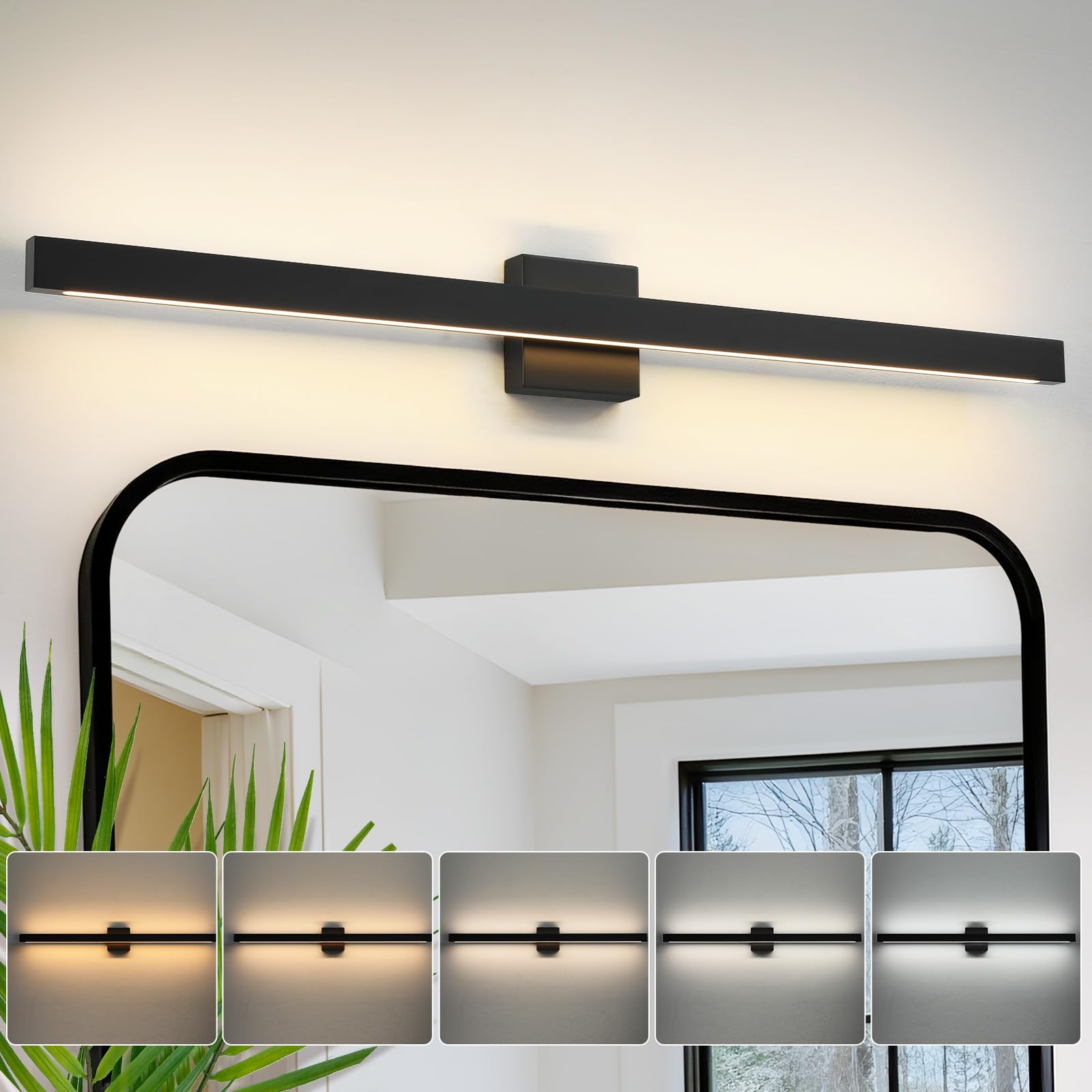 Photo 1 of CCYCOL Modern Bathroom Lighting Fixtures Over Mirror, 39 Inch 30W Black Vanity Light Bar for Bathroom, Dimmable 5CCT LED Bathroom Wall Light Fixtures