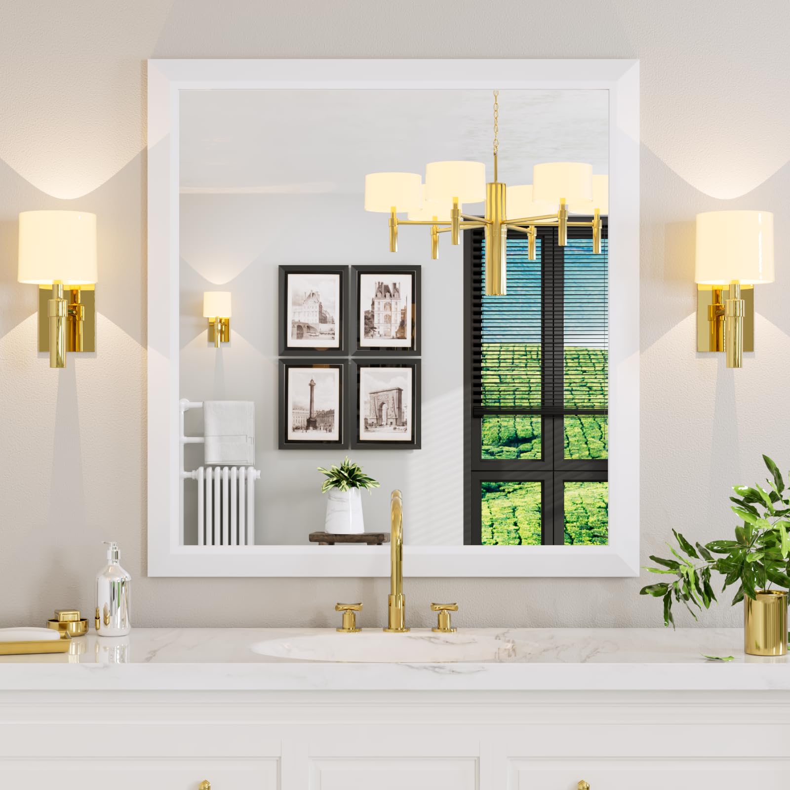 Fabuday Bathroom Wall Mirror Rectangle - 36x24 Inch Large Over Sink Framed Mirror Silver, Rectangular Brushed Mirrors Hanging For Bedroom, Restroom, Living Room, Entryway Decor